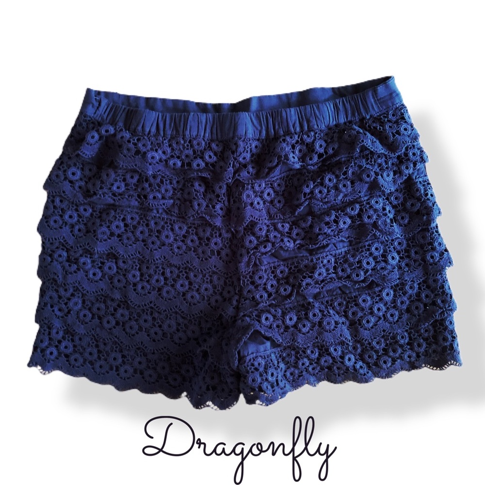 Dragonfly Navy Blue Lace Ruffle Women's Shorts